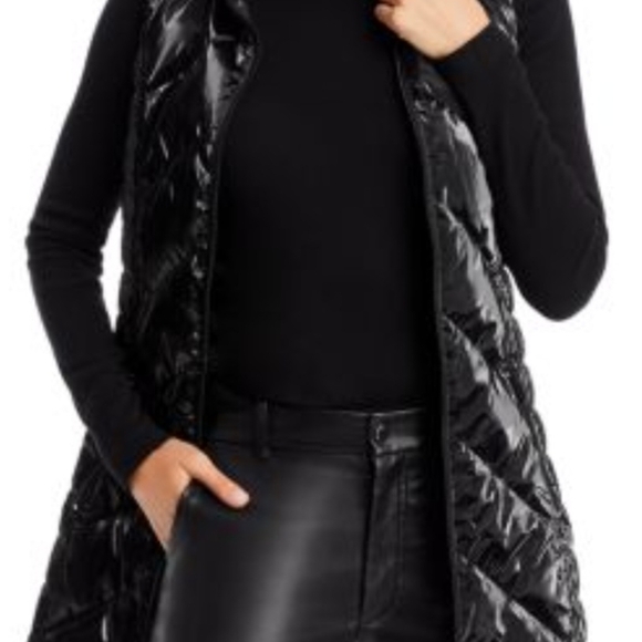 ANORAK Women's Shiny Black Long Puffer Vest - Picture 3 of 12